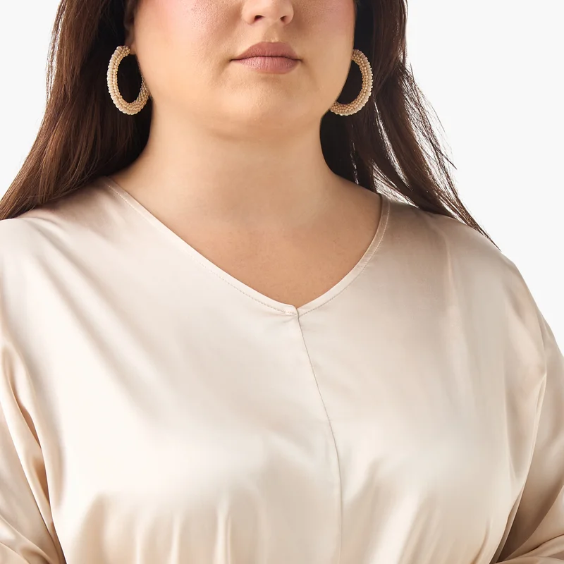 Ulla Popken Plus Size Ulla Popken V-neck Top with Long Sleeves