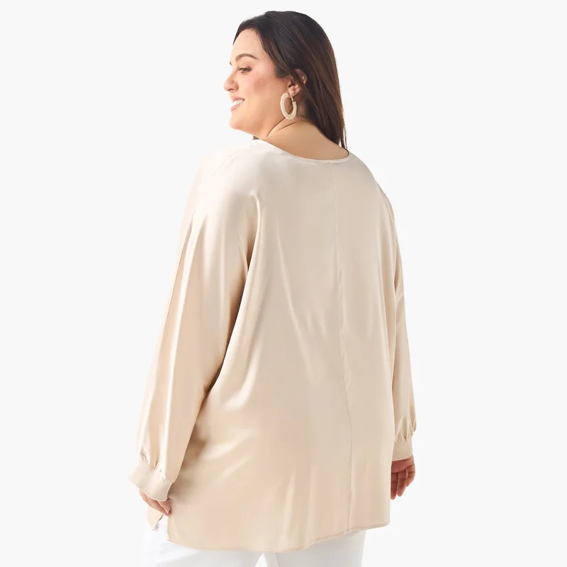 Ulla Popken Plus Size Ulla Popken V-neck Top with Long Sleeves