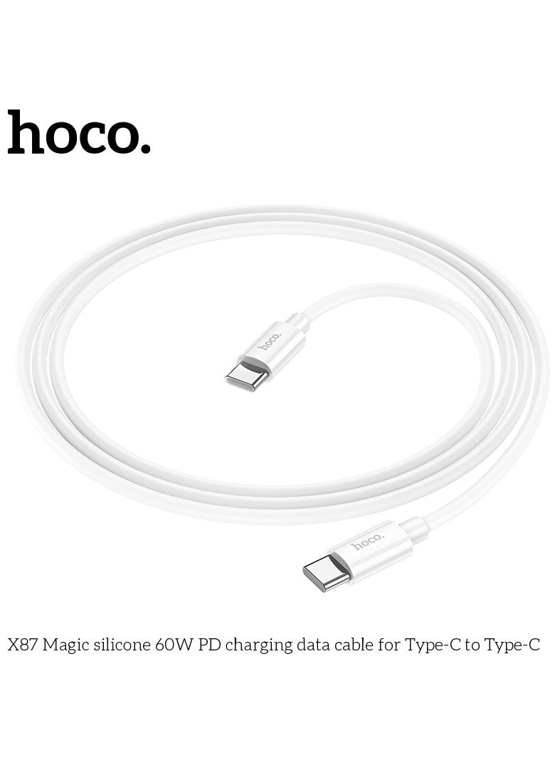 X87 Magic Silicone 60W PD Charging Data Cable Type-C to Type-C Flexible, Durable Fast Charging & High-Speed Data Transfer for USB-C Devices - White