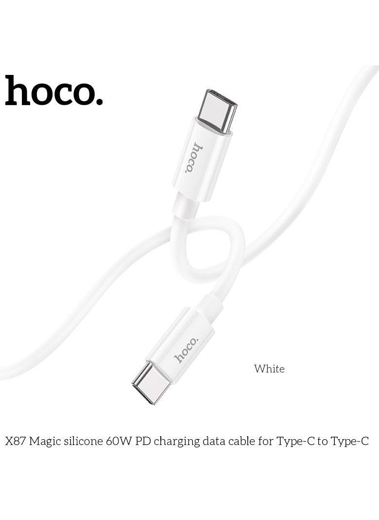 X87 Magic Silicone 60W PD Charging Data Cable Type-C to Type-C Flexible, Durable Fast Charging & High-Speed Data Transfer for USB-C Devices - White