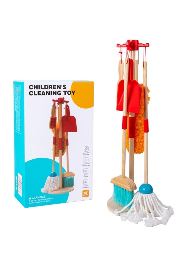 Kids Wooden Cleaning Set | Pretend Play Housekeeping Toy Set with Broom, Mop, Brush, Dustpan & Organizer | Montessori STEM Toy for Toddlers | Educational Role Play Set for Boys & Girls - Image 1