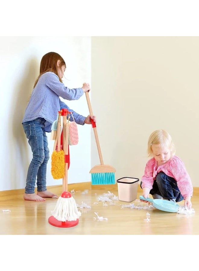 Kids Wooden Cleaning Set | Pretend Play Housekeeping Toy Set with Broom, Mop, Brush, Dustpan & Organizer | Montessori STEM Toy for Toddlers | Educational Role Play Set for Boys & Girls - Image 4