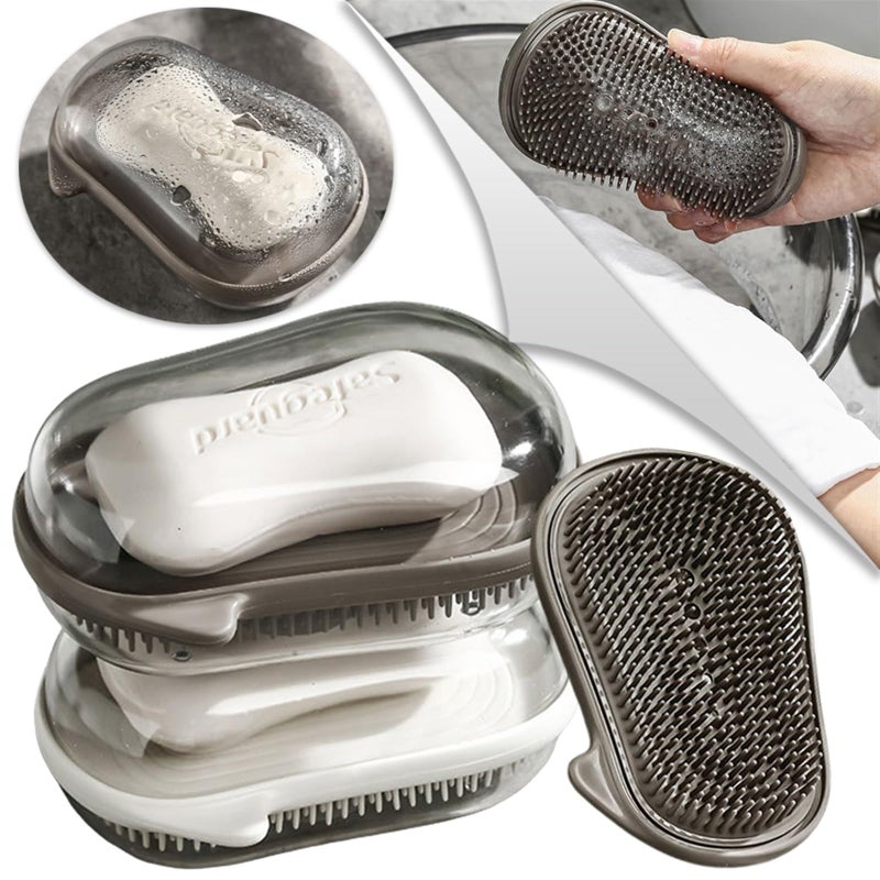 Double Layer Soap Holder With Brushes Draining Tray Keep Soap Dry Black - Image 3