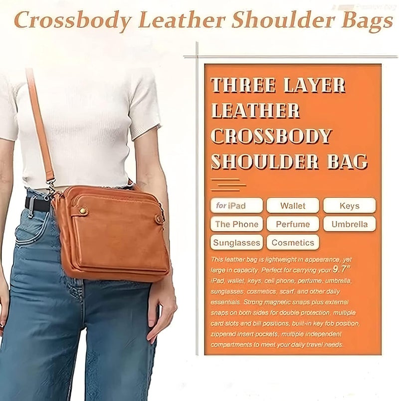 klarako Crossbody Leather Shoulder Bags and Clutches, Three-Layer Leather Crossbody Shoulder & Clutch Bag, with Strap (Black) - Image 3