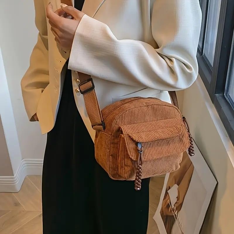 Kawn Women Crossbody Bag, Aesthetic Mini Cute Purse, Shoulder Bag with Outer Pocket For Daily Use Work Travel Beaches, Portable Handbag Bag, Comfortable and Trendy Design (Brown) - Image 3