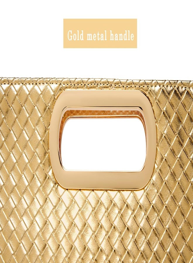 MUDUO Women's Woven Evening Bag Casual Leather Shoulder Handbag Fashion Clutch Purse, Gold - Image 5