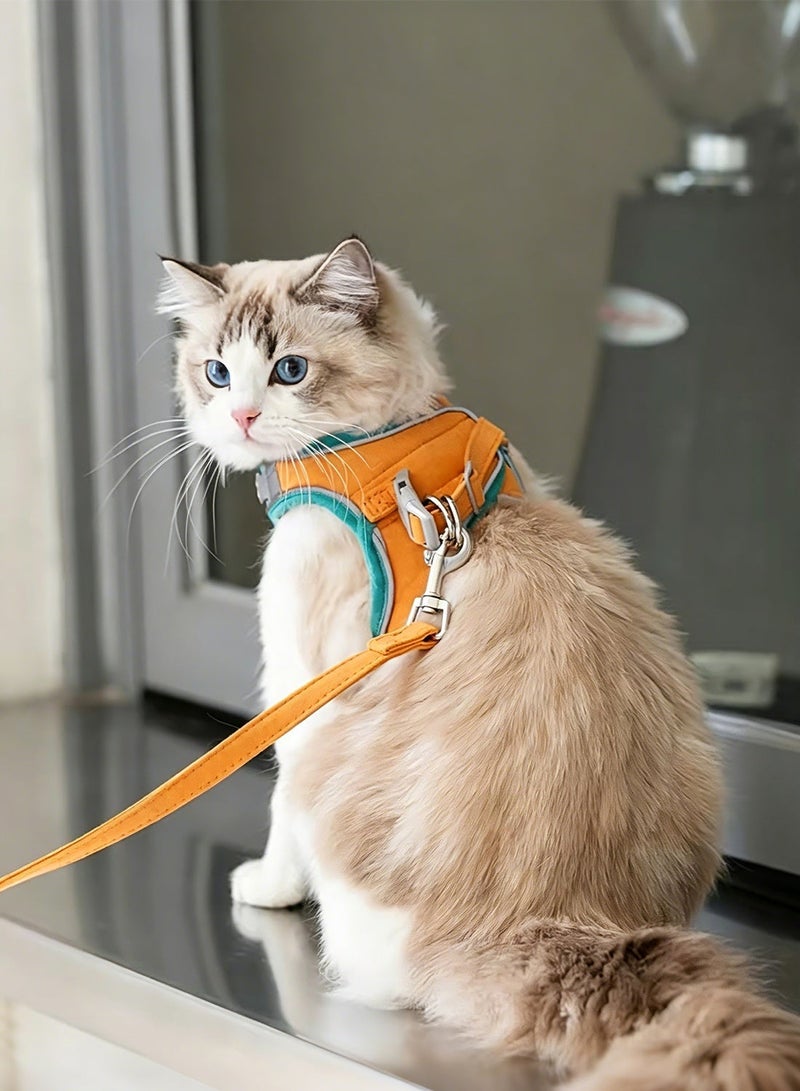 Cat harness and leash set, adjustable green and orange cat leash medium size anti-escape vest, safe pet harness. Easy to control small and large kittens, suitable for small dogs and rabbits. - Image 2