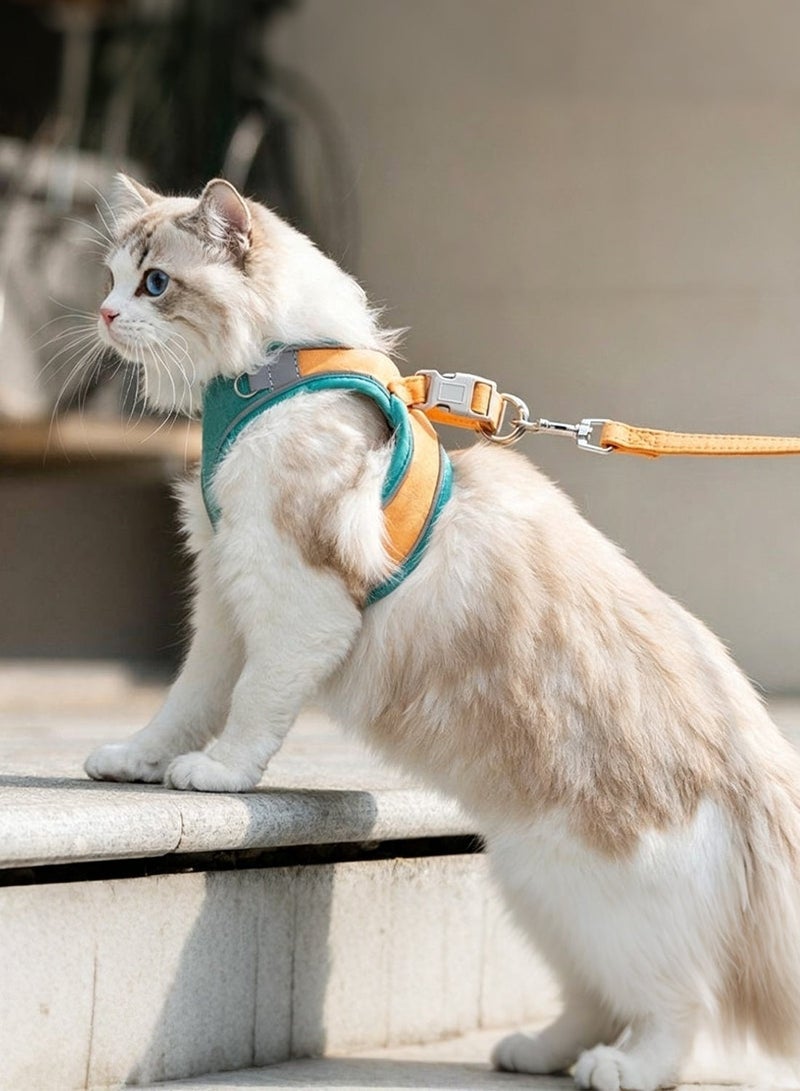 Cat harness and leash set, adjustable green and orange cat leash medium size anti-escape vest, safe pet harness. Easy to control small and large kittens, suitable for small dogs and rabbits. - Image 3