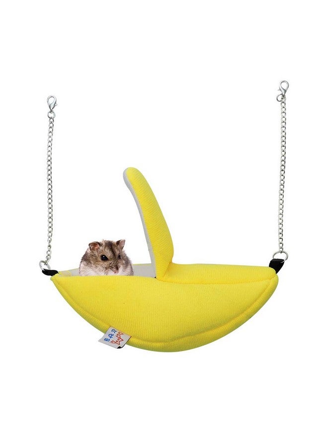 WishLotus Banana Design Flannal Hamster Hut Sleeping Nest, Cozy Hanging House Moon Boat Hut for Guinea Pig, Squirrel, Gerbil, Hamster (Yellow)