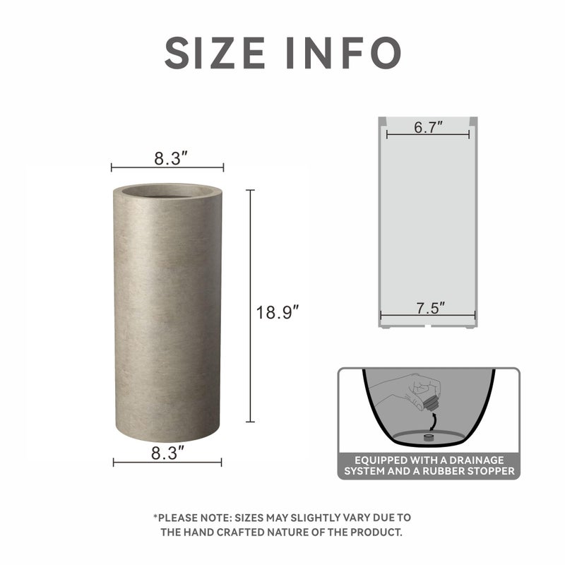 Kante 18.9 Inch Tall Cylindrical Planter, Large Round Plant Pots with Drainage Hole, Made with Concrete, Suitable for Indoor Outdoor Plants, Home Decor, Weathered Concrete - Image 2