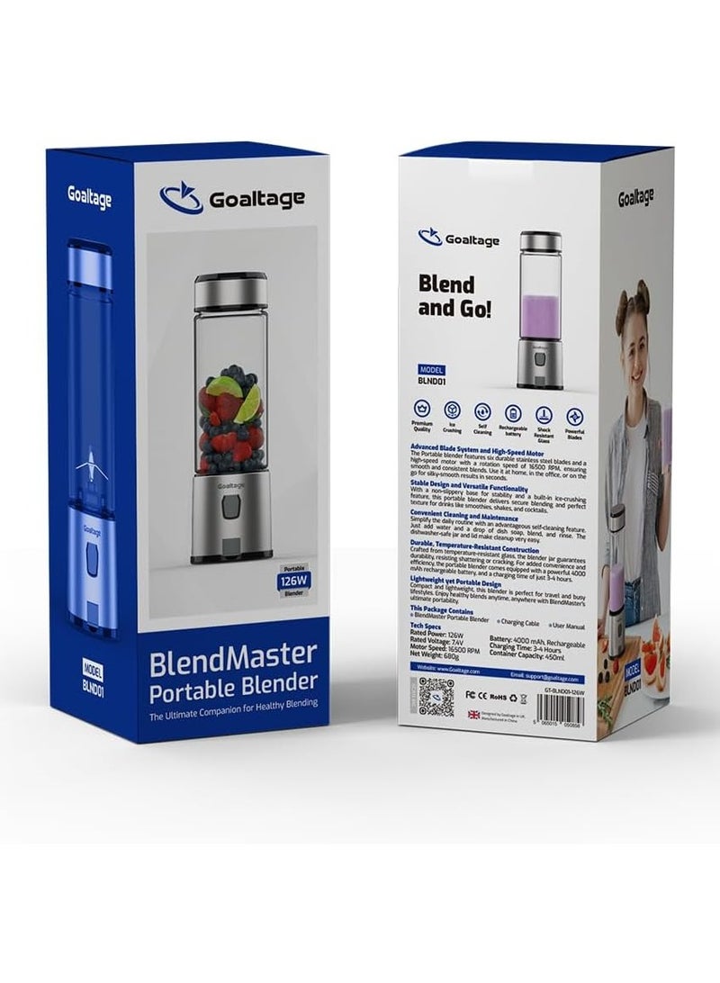 جولتيج Goaltage BLND01 BlendMaster Portable Blender with Powerful Ice-Crushing Blades, Rechargeable Battery, Shock Resistant Glass and Self-Cleaning Functionality - Image 4