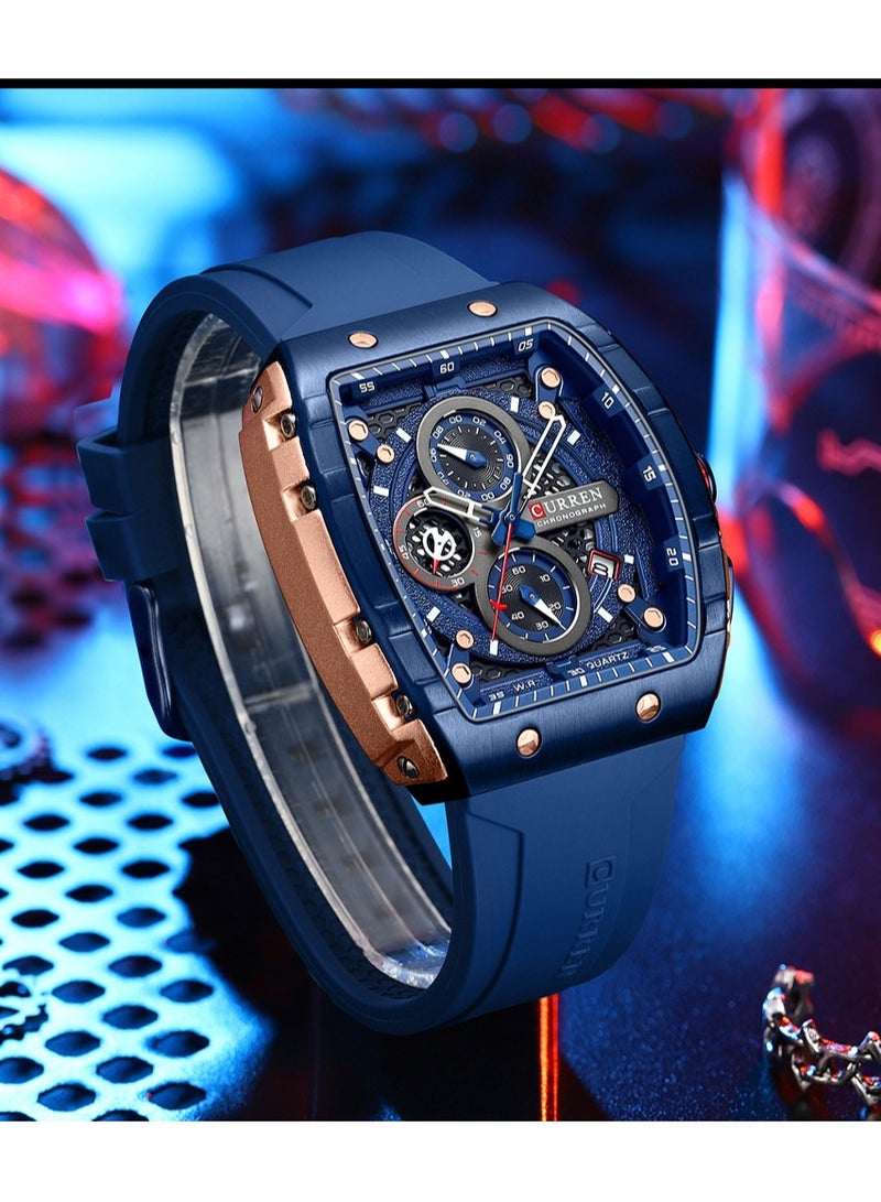 CURREN Men's Waterproof Quartz Watch, Luminous Markers, Silicone Strap, 8442 Dark Blue - Image 5