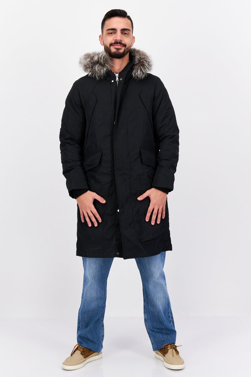 SELECTED Men Solid Hooded Parka Jacket, Black  - Image 4