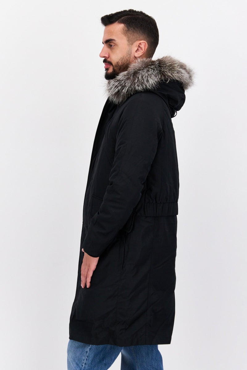 SELECTED Men Solid Hooded Parka Jacket, Black  - Image 2
