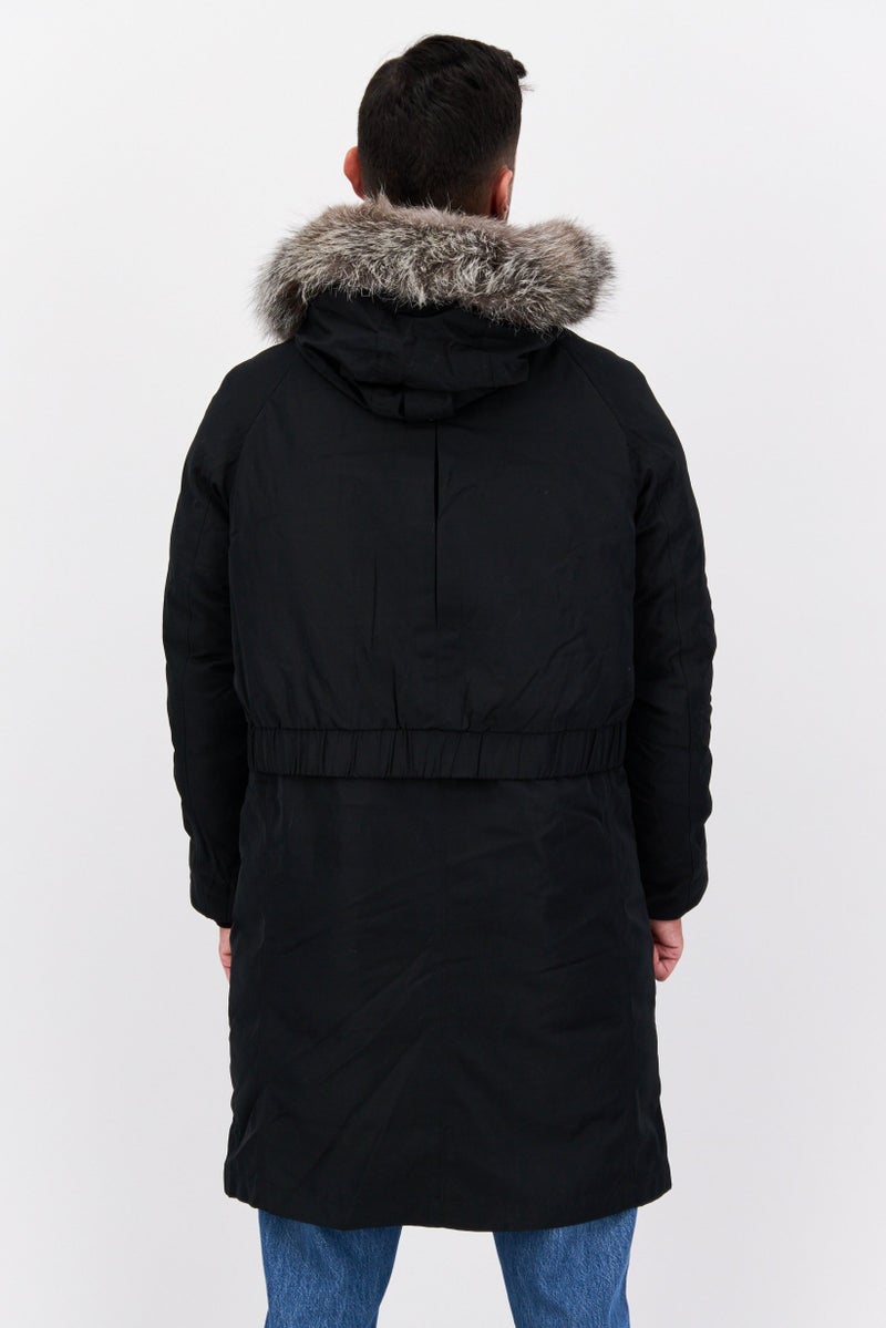 SELECTED Men Solid Hooded Parka Jacket, Black  - Image 3