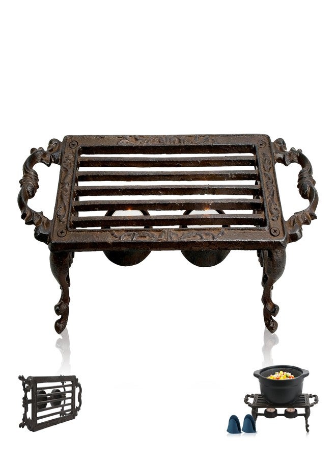 Linton Arts Cast Iron Teapot Warmer, Durable Tea Pot Warmer with 2 Tealight Holders for Tea, Coffee & Food Simmer Pot, Heavy-Duty Tea Warmer for Desk or Home, Includes Candle& Pinch Mitts - Image 1