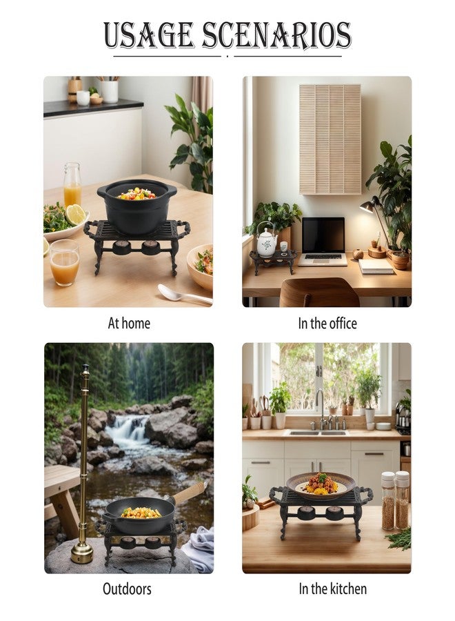 Linton Arts Cast Iron Teapot Warmer, Durable Tea Pot Warmer with 2 Tealight Holders for Tea, Coffee & Food Simmer Pot, Heavy-Duty Tea Warmer for Desk or Home, Includes Candle& Pinch Mitts - Image 5