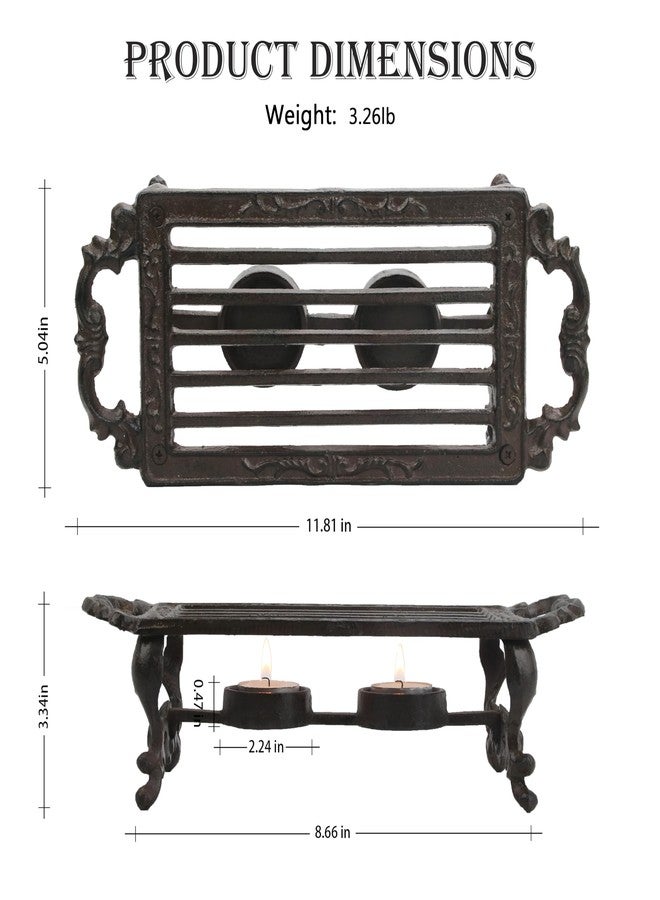 Linton Arts Cast Iron Teapot Warmer, Durable Tea Pot Warmer with 2 Tealight Holders for Tea, Coffee & Food Simmer Pot, Heavy-Duty Tea Warmer for Desk or Home, Includes Candle& Pinch Mitts - Image 3