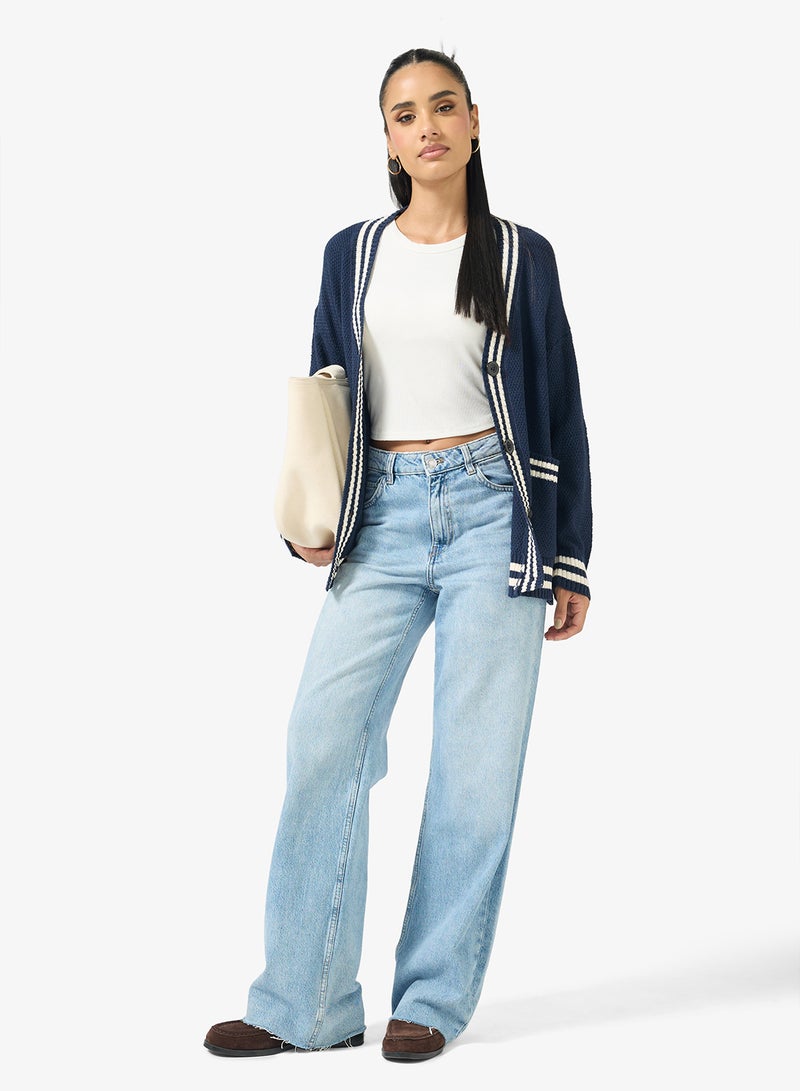 Ginger Varsity Style Button Up Cardigan with Contrast Trim - Image 4