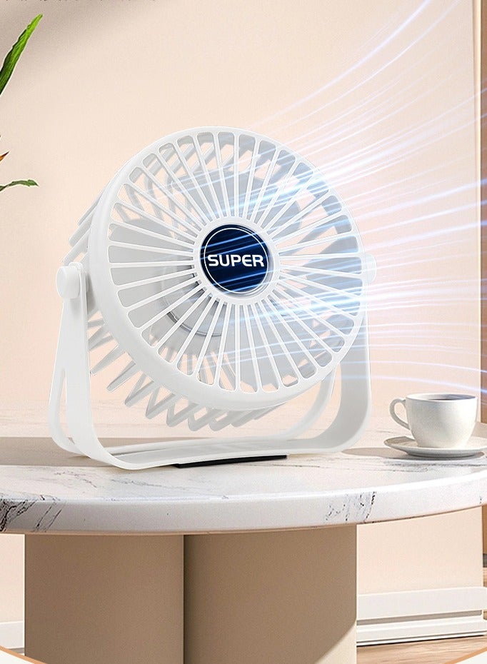 USB desktop fan, 3-speed strong airflow, portable 90 ° rotating quiet heat dissipation, small personal desktop fan for bedroom, home office, travel, white  - Image 4