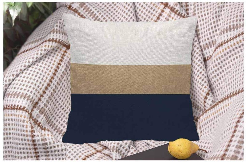 WONDERTIFY غطاء وسادة ووندرتيفي أزرق داكن ونمط جلد مزيف ذهبي أبيض بني - Image 5