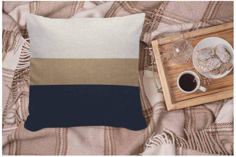 WONDERTIFY غطاء وسادة ووندرتيفي أزرق داكن ونمط جلد مزيف ذهبي أبيض بني - Image 3