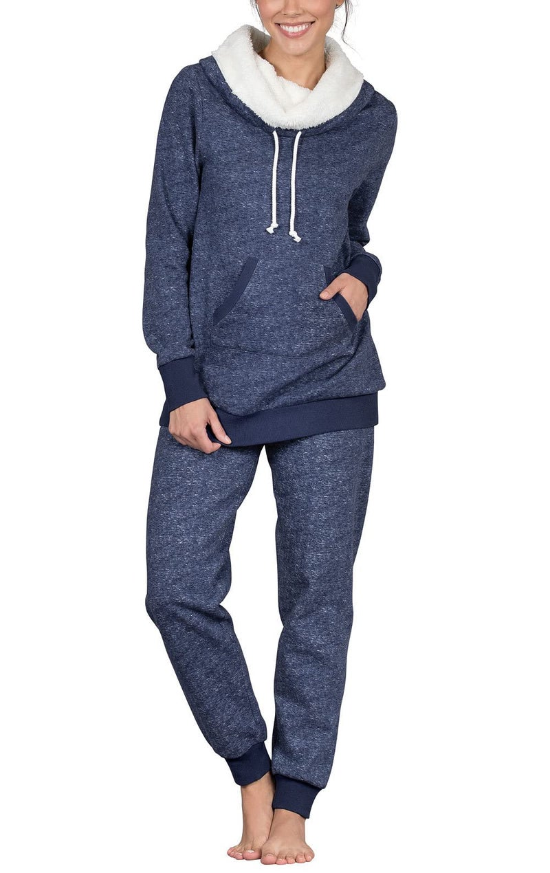 PajamaGram Cozy Womens Pajama Sets Winter Pajamas for Women Navy L 1214