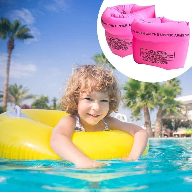 Inflatable Arm Swimming Floats Bands Floatation Water Wings for Children and Adults Eather Swimming arm Float Band (Pink)