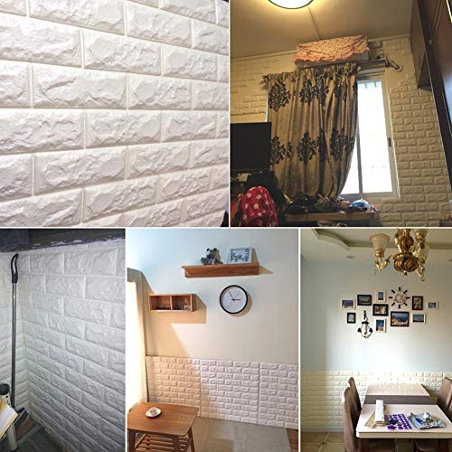 Lukzer 3D Peel & Stick Brick Wallpaper – 8mm Thick Removable Self Adhesive Wall Sticker Panels, Waterproof Foam Wallpaper for Bedroom, Kitchen & Home Walls (White, 70x77 cm, 2 PCS Pack) - Image 5
