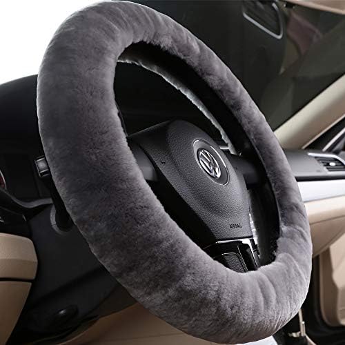 Soft Fluffy Plush Sheepskin Car Steering Wheel Cover Fuzzy Fur Protector for Universal Car 14 12inch15 12inch AntiSlip Comforting Auto Accessories Misty Grey