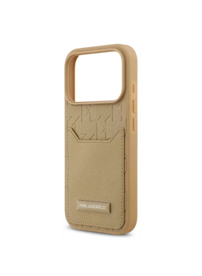 كارل لاغرفيلد جراب iPhone 17 Pro / غطاء خلفي من البولي يوريثان محبب مع حامل بطاقات ونقشة مونوغرام - بني - Image 3