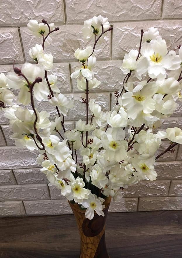 Everbuy Artificial Flowers for Home Decoration Cherry Blossom (7 Branches)(White) 1 pc (Without Vase) - Image 3