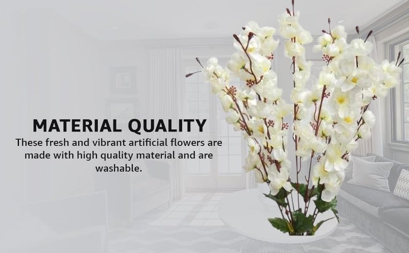 Everbuy Artificial Flowers for Home Decoration Cherry Blossom (7 Branches)(White) 1 pc (Without Vase) - Image 4