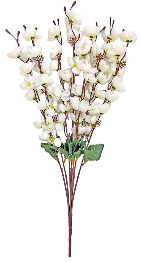 Everbuy Artificial Flowers for Home Decoration Cherry Blossom (7 Branches)(White) 1 pc (Without Vase) - Image 5