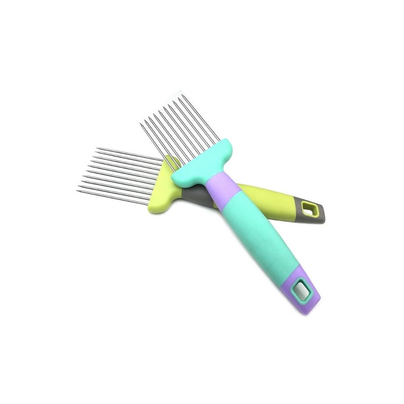 KRIVETY Stainless Steel Food Slicer Assistant Tomato Onion Cutting Kitchen Gadgets Utensil Vegetable Slice Holder Tools Cutter Chopper Meat Fruits Lemon Potato Carrot Mix 2 Pcs - Image 1