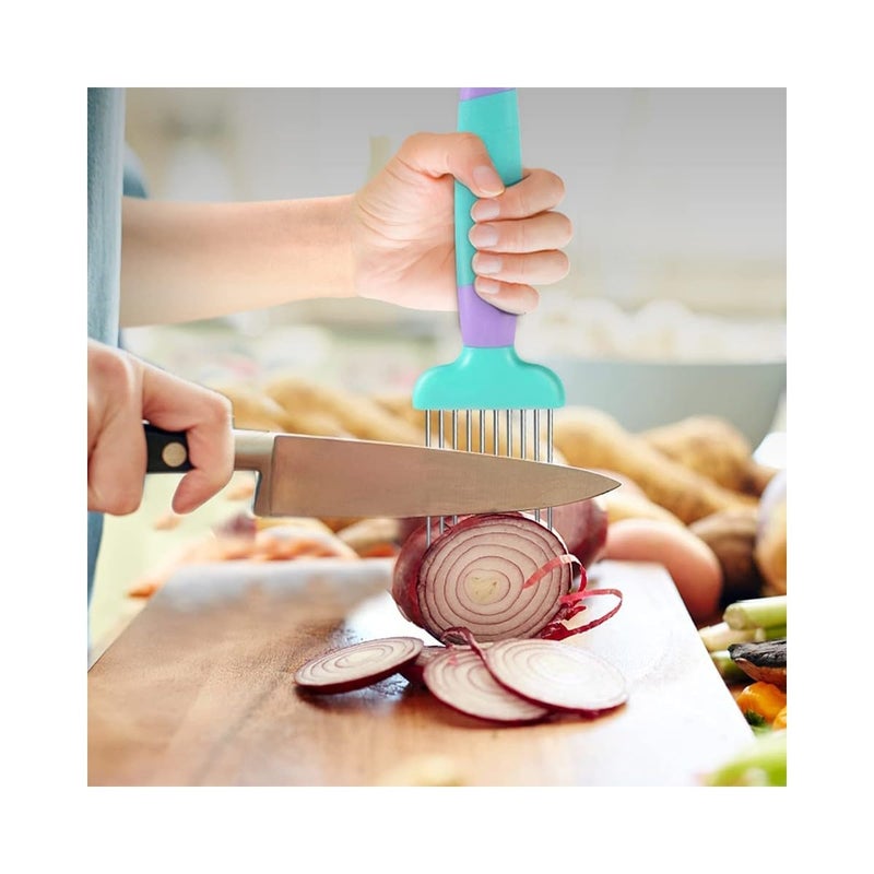 KRIVETY Stainless Steel Food Slicer Assistant Tomato Onion Cutting Kitchen Gadgets Utensil Vegetable Slice Holder Tools Cutter Chopper Meat Fruits Lemon Potato Carrot Mix 2 Pcs - Image 5
