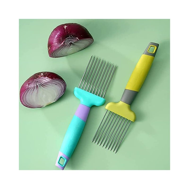 KRIVETY Stainless Steel Food Slicer Assistant Tomato Onion Cutting Kitchen Gadgets Utensil Vegetable Slice Holder Tools Cutter Chopper Meat Fruits Lemon Potato Carrot Mix 2 Pcs - Image 3