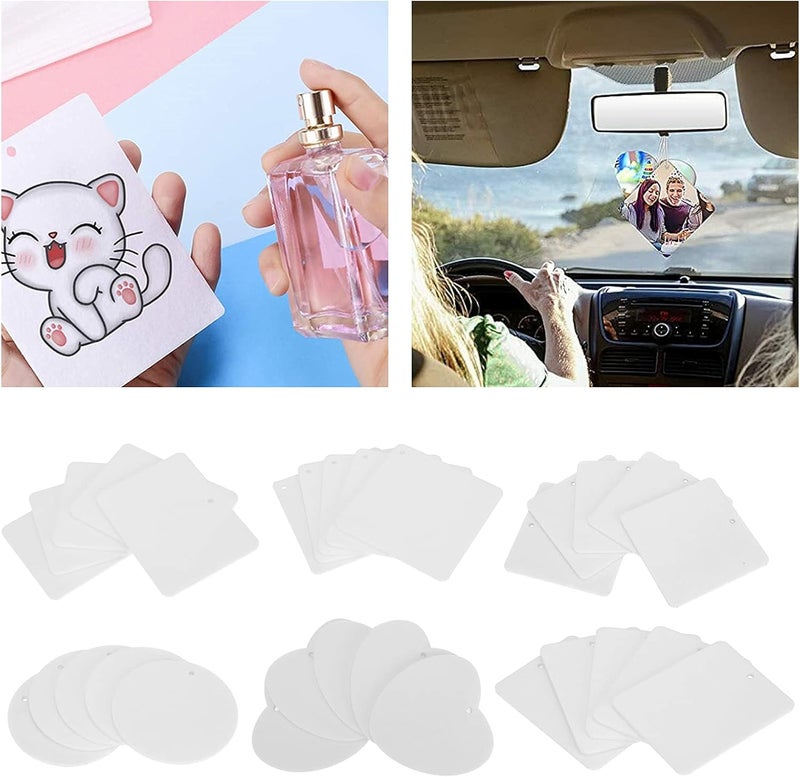 30pcs Felt Sheets for DIY Air Freshener, Scented Hanging Car Fresheners with String, 6 Shapes White Fragrant Sheets for Sublimation Printing and Essential Oil Diffusion in Home or - Image 3
