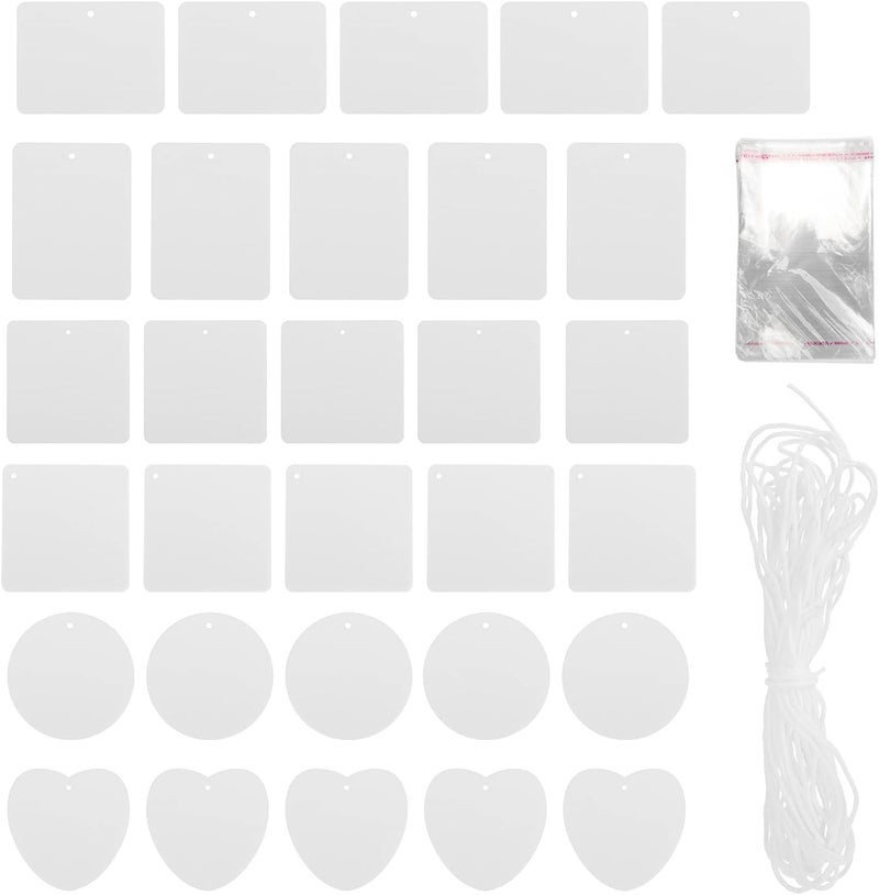 30pcs Felt Sheets for DIY Air Freshener, Scented Hanging Car Fresheners with String, 6 Shapes White Fragrant Sheets for Sublimation Printing and Essential Oil Diffusion in Home or - Image 1