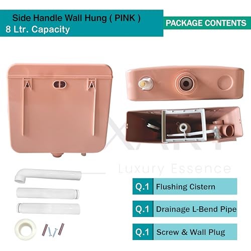 LUXART 8 LTR Wall Mounted Pink Flush Tank for Toilet - Polypropylene Smart PVC Slim Cistern | Side Handle Front Flushing with Air Freshener & Complete Kit - Image 5
