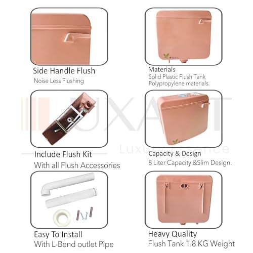 LUXART 8 LTR Wall Mounted Pink Flush Tank for Toilet - Polypropylene Smart PVC Slim Cistern | Side Handle Front Flushing with Air Freshener & Complete Kit - Image 4
