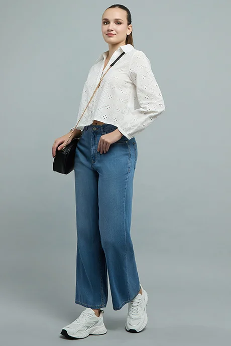 R&B Washed Flared Jeans with Button Closure