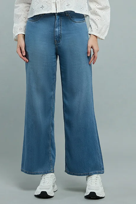 R&B Washed Flared Jeans with Button Closure