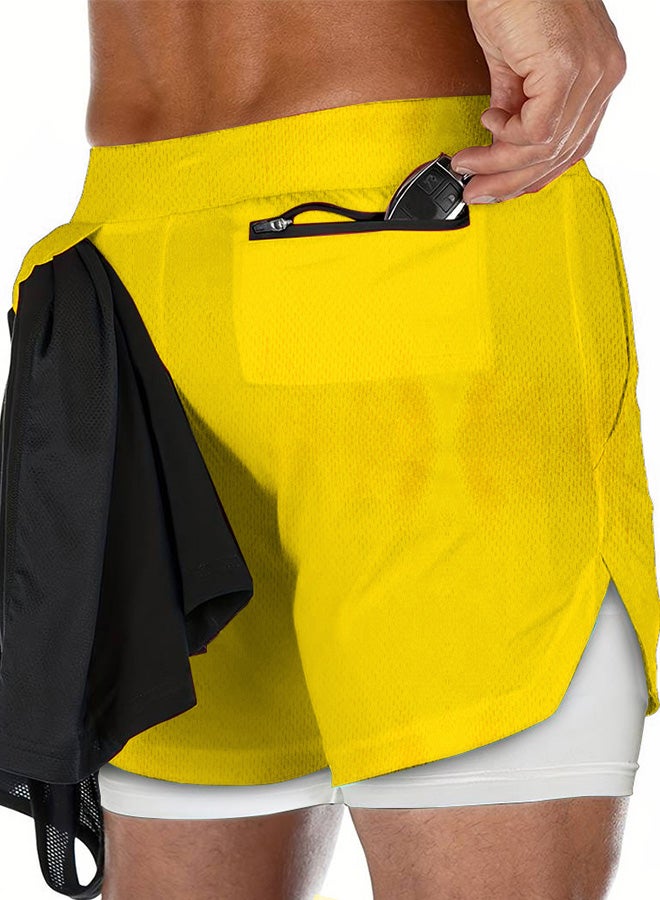 MARGOUN Men's Workout Shorts with Lining Lightweight Running Quick Dry Running Training Shorts with Zipper Pockets Yellow/M (waist 28''-29'')-L (waist 29''-30'')-XL (waist 31''-32'')-XXL (waist 32''-33'') - Image 4