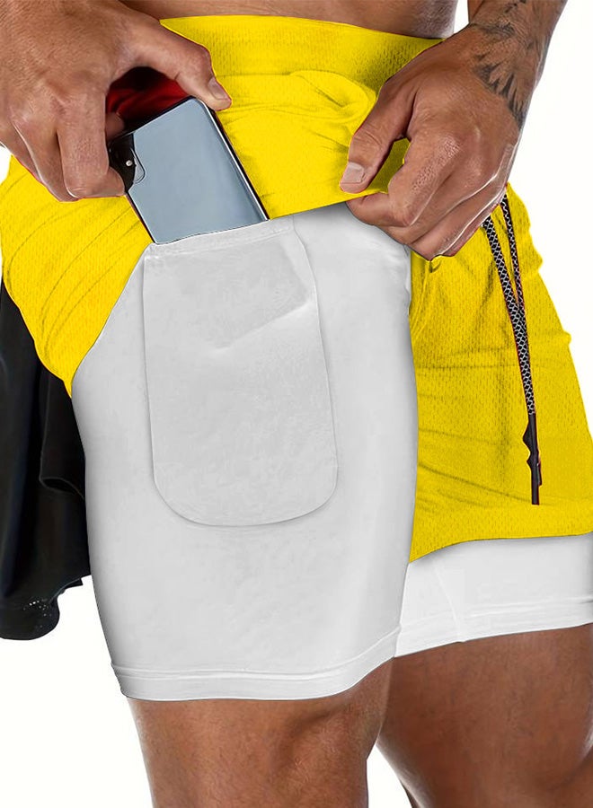 MARGOUN Men's Workout Shorts with Lining Lightweight Running Quick Dry Running Training Shorts with Zipper Pockets Yellow/M (waist 28''-29'')-L (waist 29''-30'')-XL (waist 31''-32'')-XXL (waist 32''-33'') - Image 3