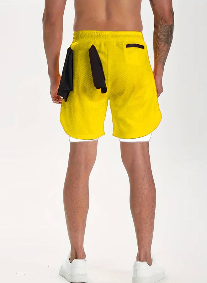 MARGOUN Men's Workout Shorts with Lining Lightweight Running Quick Dry Running Training Shorts with Zipper Pockets Yellow/M (waist 28''-29'')-L (waist 29''-30'')-XL (waist 31''-32'')-XXL (waist 32''-33'') - Image 5