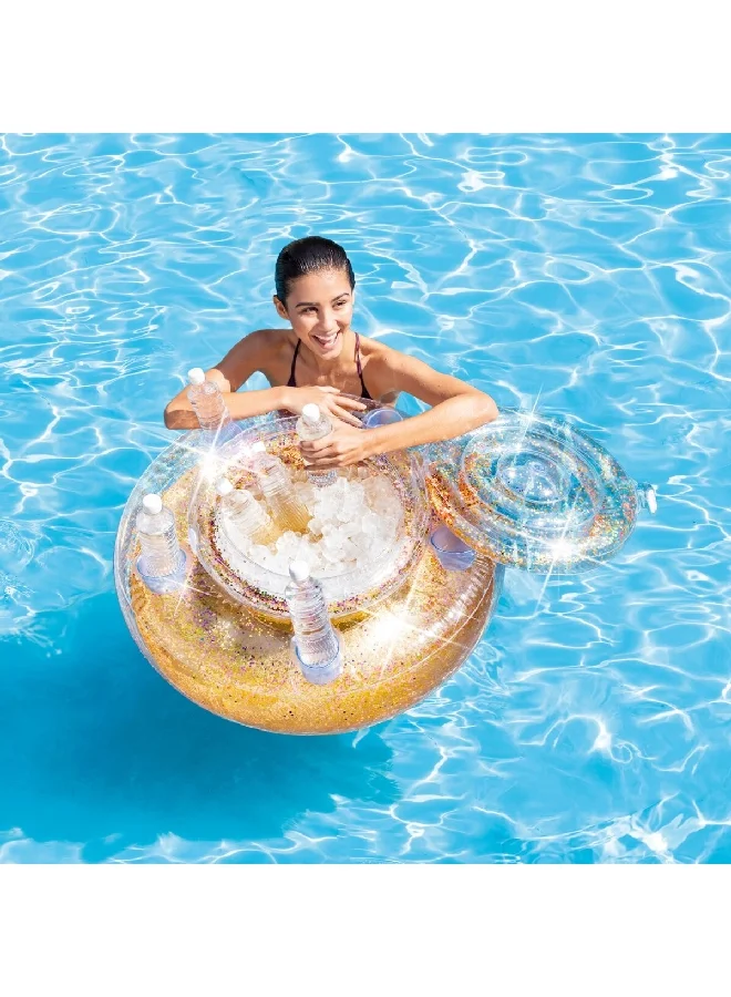 INTEX Mega Chill Inflatable Round Glitter Cup Holder Pool Float Gold 74 x 74 x 33 cm 56810