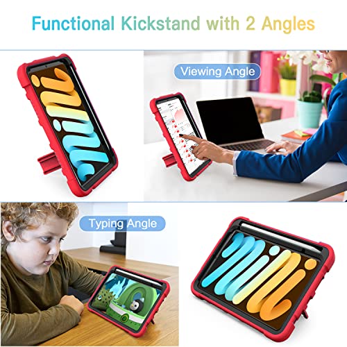 Azzsy Case for iPad Mini 7 A17 Pro 2024 / iPad Mini 6 2021 8.3 Inch, Heavy Duty Shockproof Rugged Protective Case for iPad Mini 7th/6th Generation 8.3", Red - Image 3