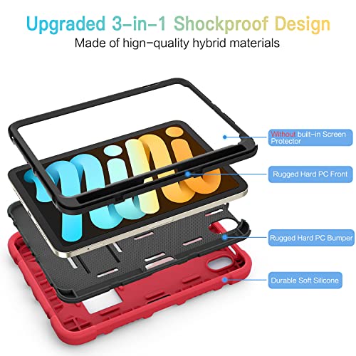 Azzsy Case for iPad Mini 7 A17 Pro 2024 / iPad Mini 6 2021 8.3 Inch, Heavy Duty Shockproof Rugged Protective Case for iPad Mini 7th/6th Generation 8.3", Red - Image 5