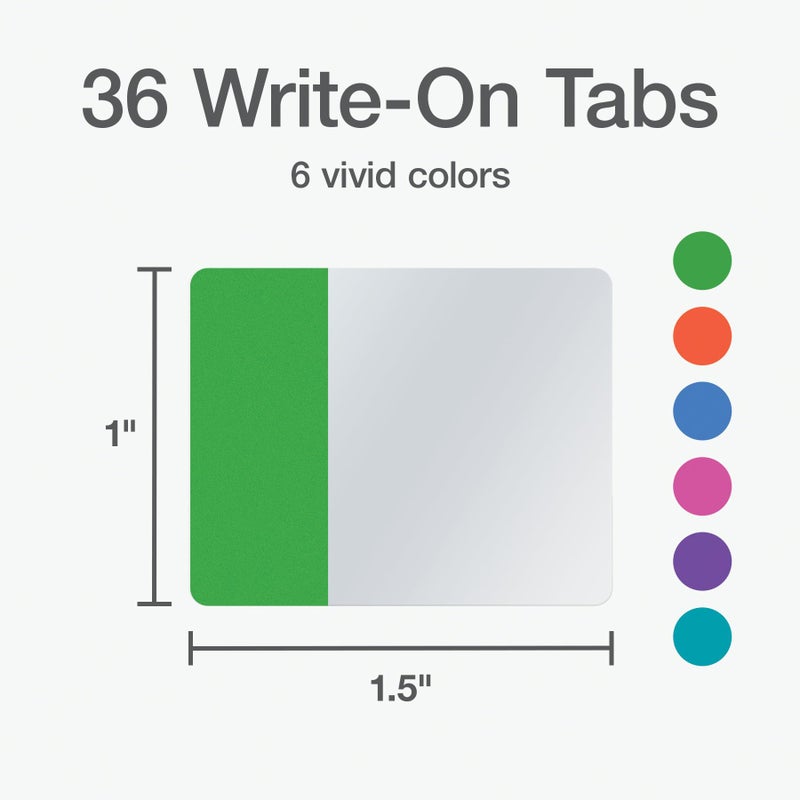 Redi-Tag Write-On Tabs, Repositionable Tabs for Binders and Planners, Removable Pop Up Tags, 6 Vivid Colors, 1" x 1.5", 36 Per Pack (1006507) - Image 2